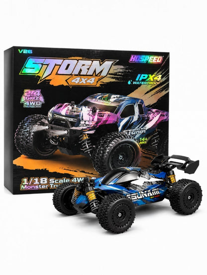 HOSPEED High-Speed RC Storm 4x4 Monster Truck – 35 KM/H, 1:18 Scale 2.4GHz Remote Control, 4WD Off-Road Racing Car, IPX4 Waterproof No,HS18-62