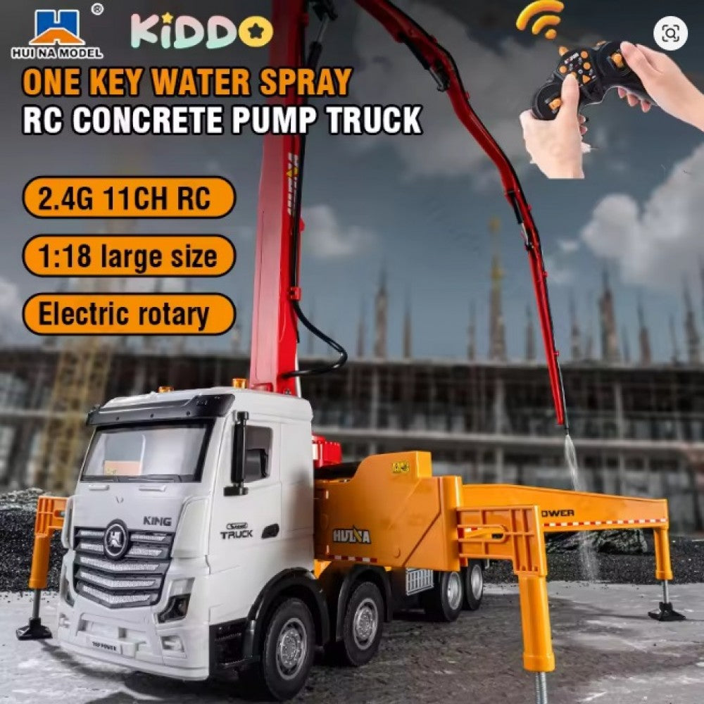 HUINA RC Concrete Pump Truck 1:18 Scale | 11 Functions | Built-in Carry Handle | Remote Control Construction Toy (Code 1381)