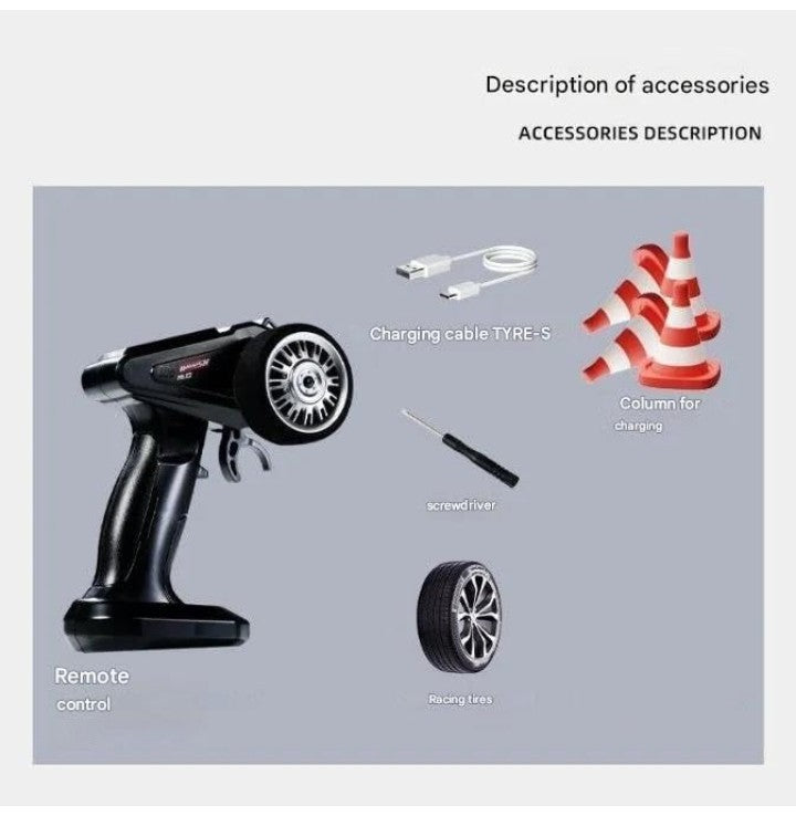 WHOOSH RC Hobby 1:43 Scale Drift Car – 25KM/H | 4WD | Gyro | Full Proportional Control | 8+
