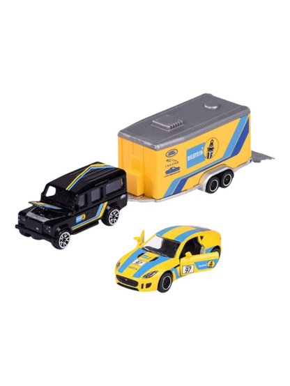 Majorette Land Rover Defender 110 Jaguar F-Type Race Trailer