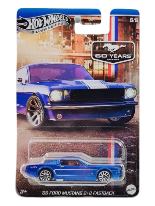 HotWheels Silver Series 60 Years 65 Ford Mustang 2+2 Fastback Imported Mainline Card Art 1:64 Scale