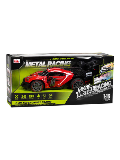 Metal Racing 1:16 Scale RC Metal Racing Car | 2.4GHz Remote Control, 15KM/H High-Speed Sports Car with LED Lights, Drift Function & Shock Absorbers
