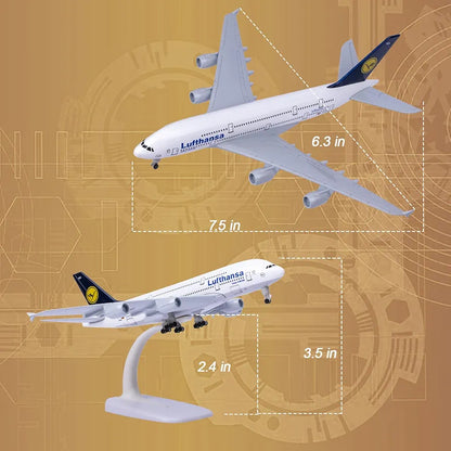 Aircraft 'Lufthansa Airbus A380-800 Airplane Diecast Model (No.305) 20cm" Scale Display Stand With Landing Wheels Model