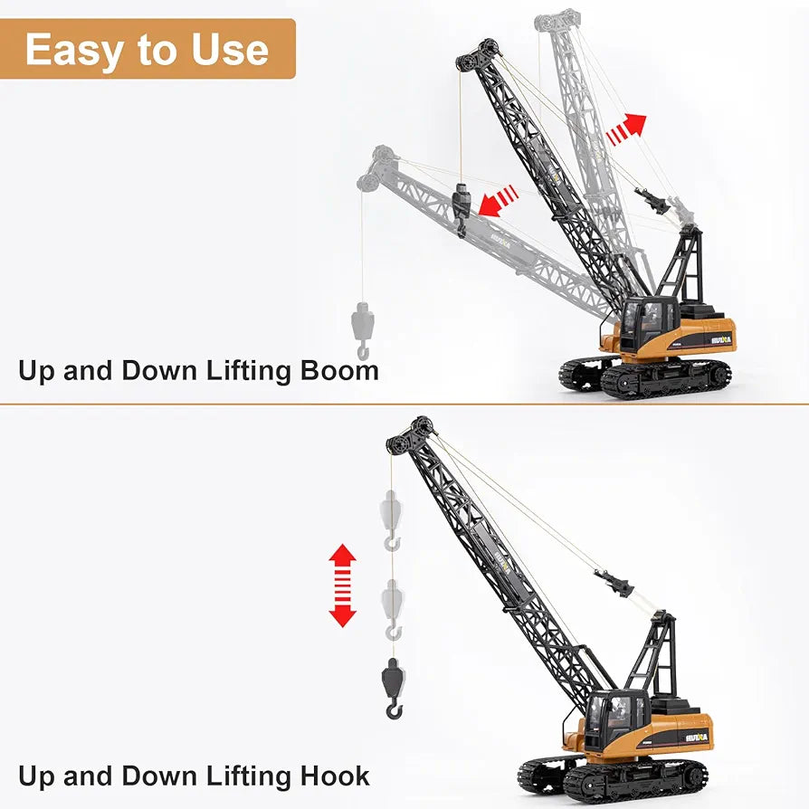 HUINA RC Engineering Crane 15 Channel Professional Crane Remote Control, 2.4GHz Frequency Simulation Action, 680° Direction , Realistic Light, Realistic Sound 1:14 Scale