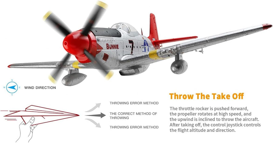Aircraft A280 P-51 Mustang 2.4GHZ Radio Control Rudder Conversion, 3D / 6G Conversion, Light Switch 560 mm' Scale Rc Airplane ( Remote control)