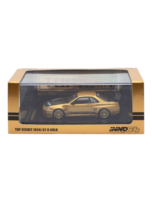 Inno64 Top Secret (R34) GT-R Gold Diecast 1:64 Scale (With Acrylic Case)