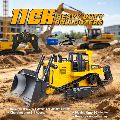 Huina Toys 1554 Remote Control RC Bulldozer Remote Distance 30 - 40 Meters Play Time 20 minutes Charging Time 180 minutes 3.7V 900mAh Rechargeable Battery (Included) 1:16 Scale