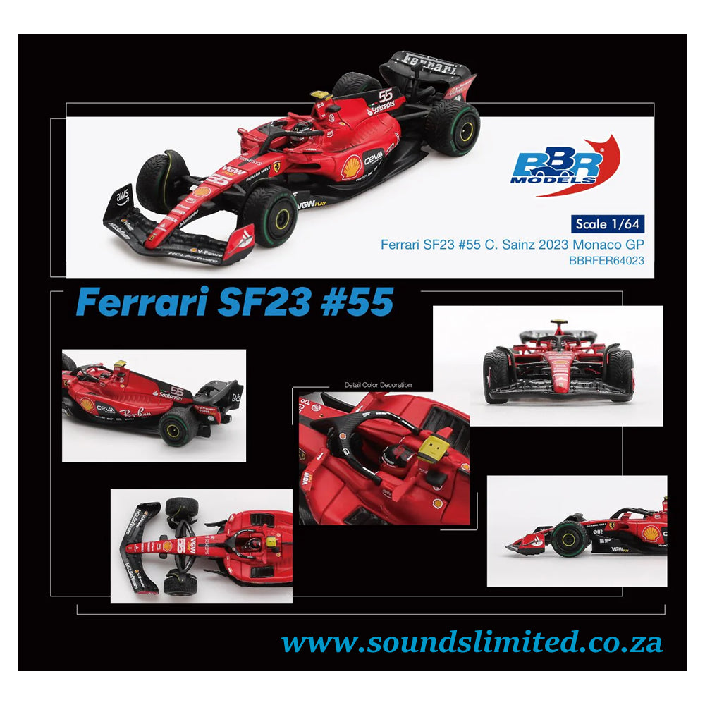 BBR Ferrari SF-23 55 C Sainz 2023 Monaco GP ( code- BBRFER64023 ) Imported 1:64 Scale BBR Mini GT