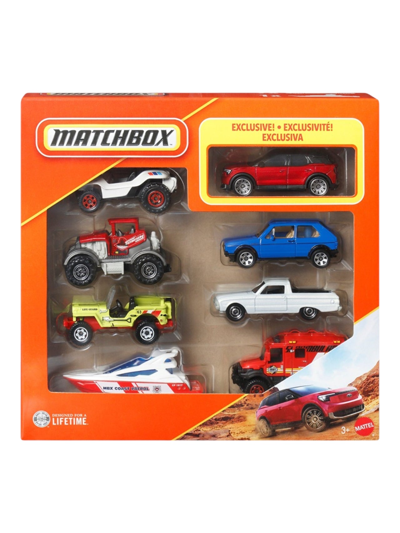 Matchbox 1:64 8-Pack Diecast Cars Set – Includes Exclusive 2024 Ford Explorer BEV Rapid Red Metallic