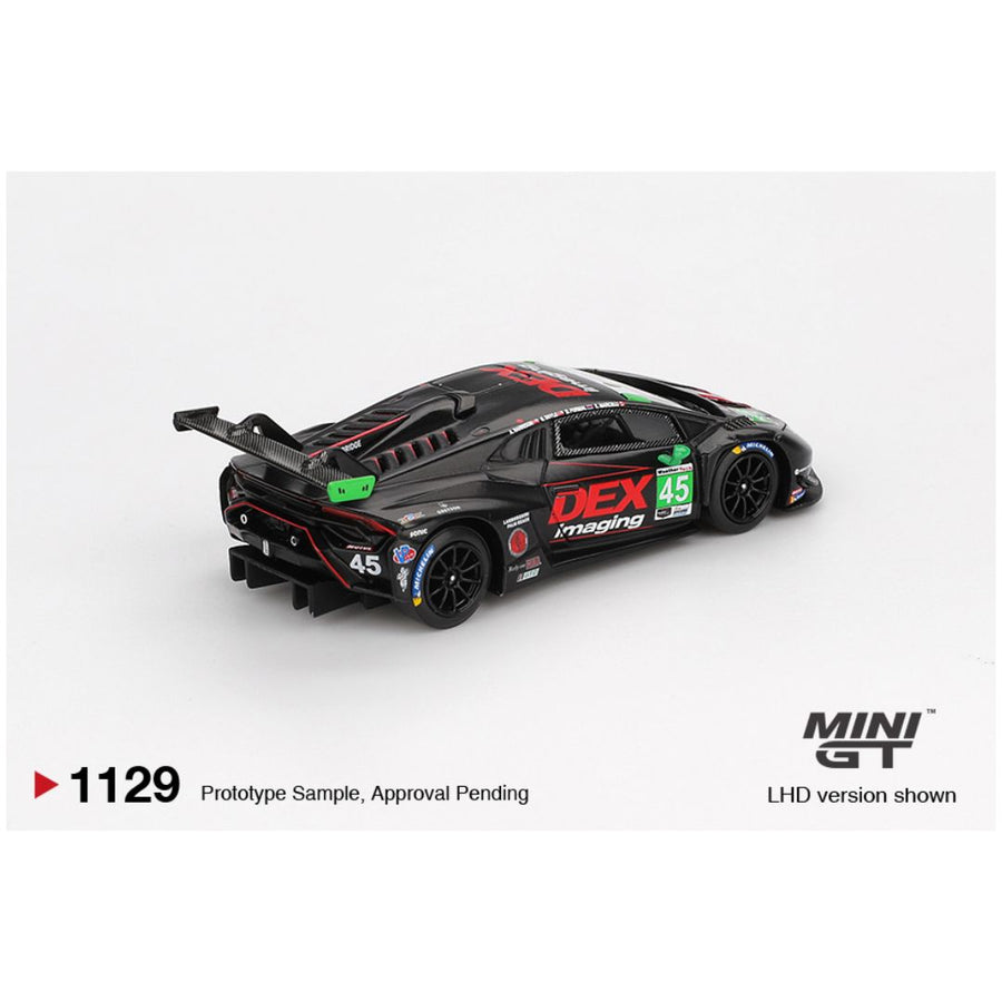 Mini GT #1129: Lamborghini Huracán GT3 EVO2 #45 No. 45 DEX Imaging 2024 IMSA Daytona 24 Hrs 1:64 Scale