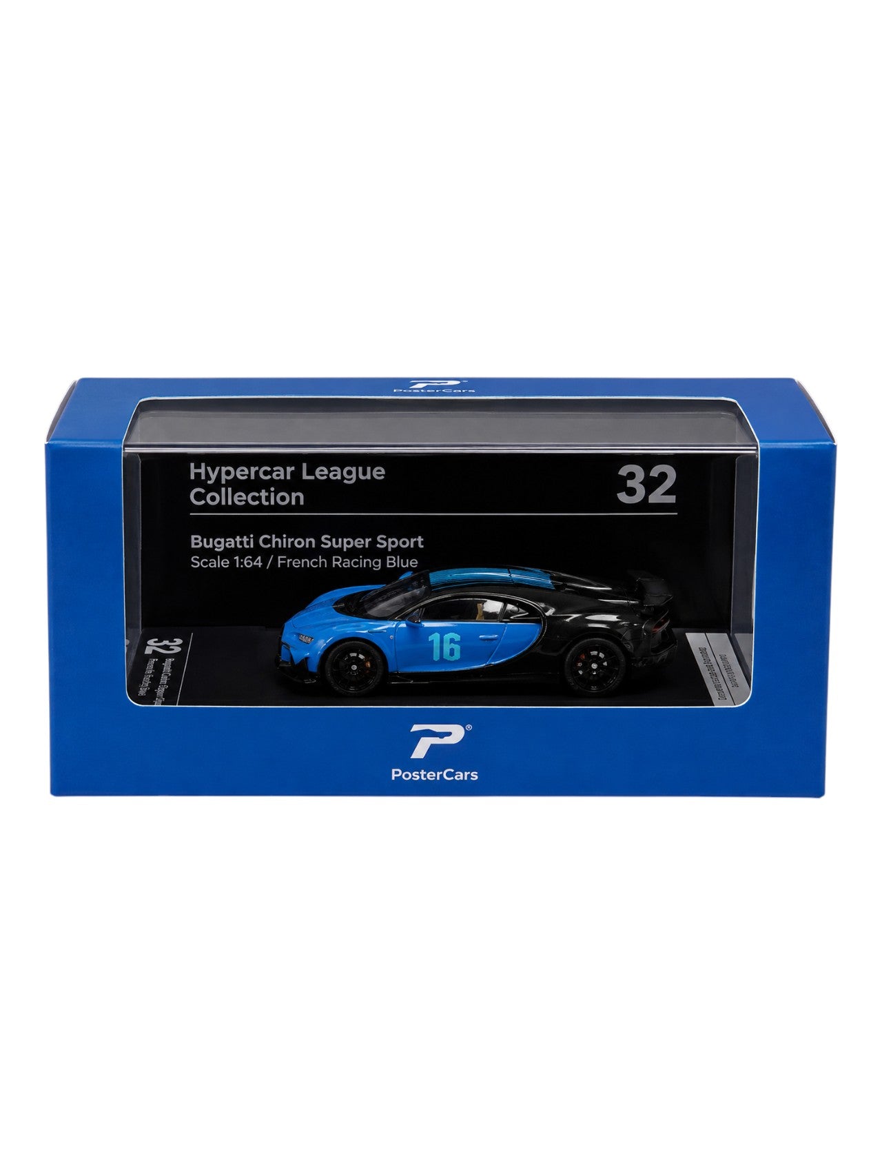 Postercars 'Bugatti Chiron Supersport 1:64 Scale/ French Racing Blue (No.32)