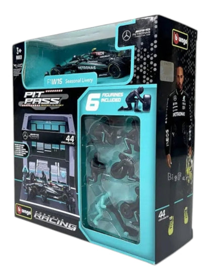 Bburago 2024 formula 1 (f1) pit pass lewis Hamilton no 44 1:43 scale 6 figurines included)