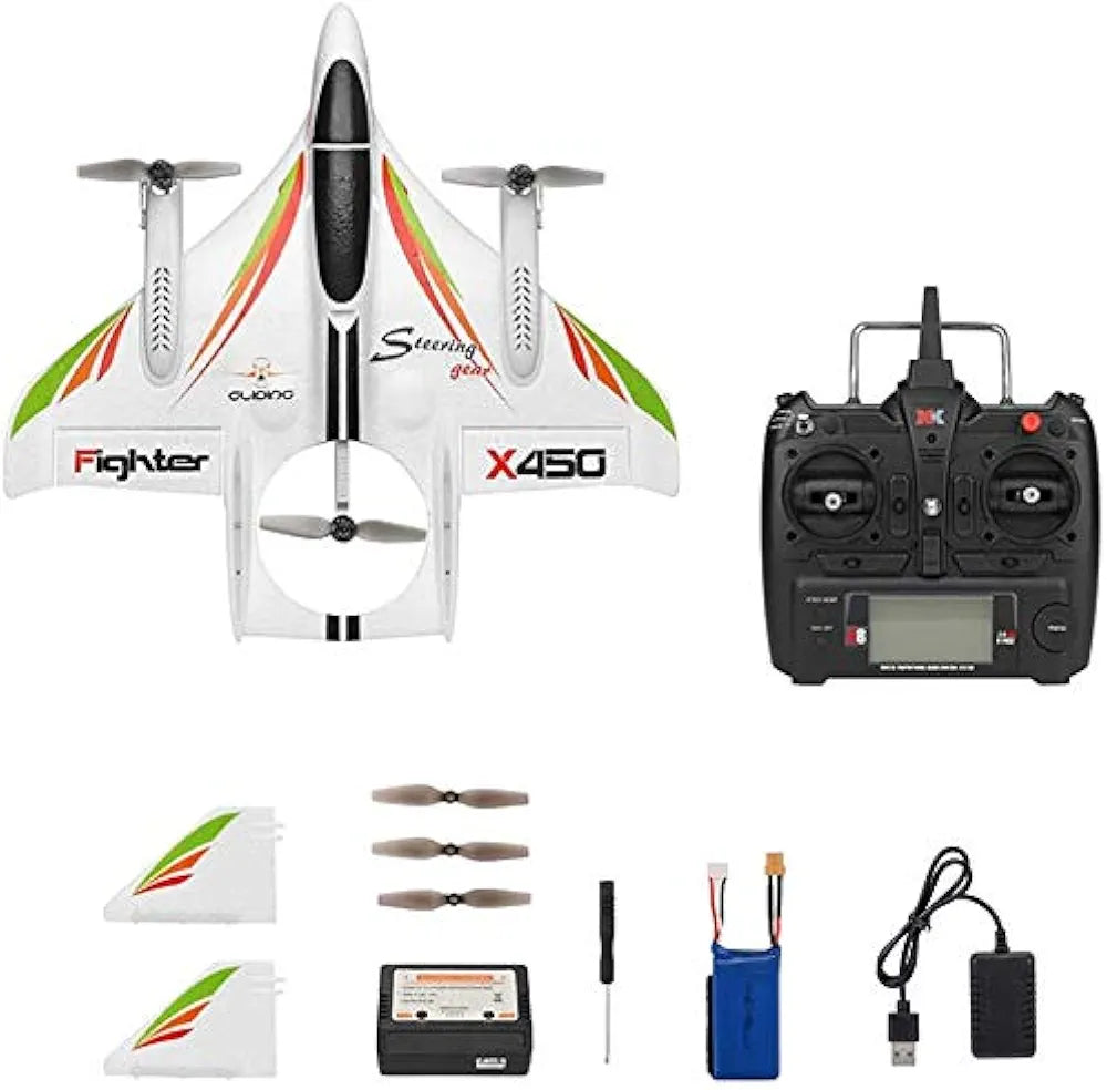 X450 Aviator Rc Airplane 2.4GHZ Radio Control Airlines Remote Control 6 Channel Brushless Motor Aircraft, Vertical Takeoff LED RC Glider Fixed Wing Plane RTF 450mm