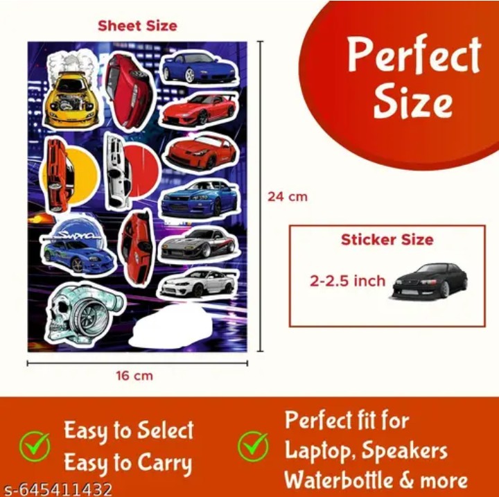 Cars Sticker 8 sheets – Premium Formula 1 Car & Driver Stickers | Stylish Waterproof Vinyl Stickers for Laptop, Helmet, Phone & Car