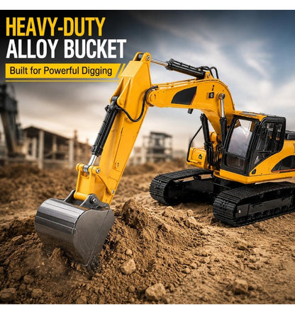 ENGINEERING Vehicle Series 3-in-1 13CH 2.4GHz RC Excavator with 360° Rotation, Digging & Unloading Functions, Sound & LED Headlight, Multi-Directional Remote Control 1:18 Scale