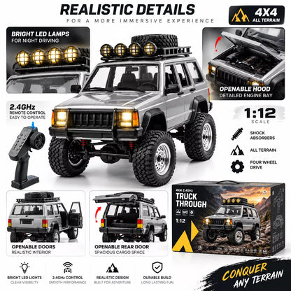 Hobby Grade RC Crawler Off-Road Truck with 2.4GHz Remote, LED Lights & Rechargeable Battery 1:12 Scale Remote Control Truck
