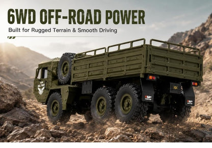 Transporter 2.4G 6WD RC Off-Road Military Truck – 500G Loading Capacity, 6-Wheel Drive, Shock Absorbers & Speed Conversion, Heavy-Duty Remote Control Cargo Truck 1:16 Scale