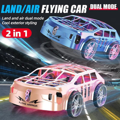 Flying Car RC Remote Control Car Drone Air Racer 2-in-1 Air-Ground Dual-Mode Colorful LED Lights, 2 Batteries Electric Mini RC Racing Cars .