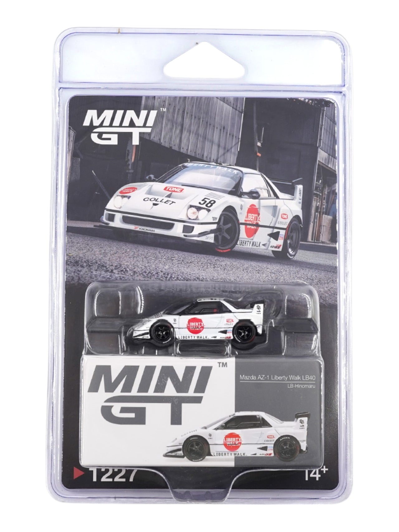 Mini GT #1227: Mazda AZ-1 Liberty Walk LB40 LB-Hinomaru 1:64 Scale