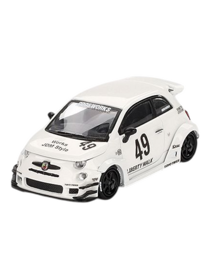 Mini GT LB-Works x Abas Works Abarth 595 Gara White 1:64 Scale