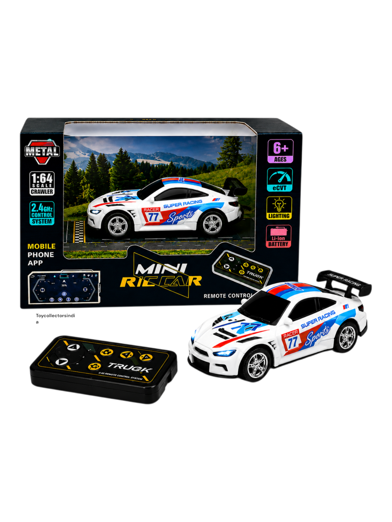 Trasped Mini RC Super Racing Car Speed Regulating Alloy Model Remote control Imported 1:64 Scale ( White )