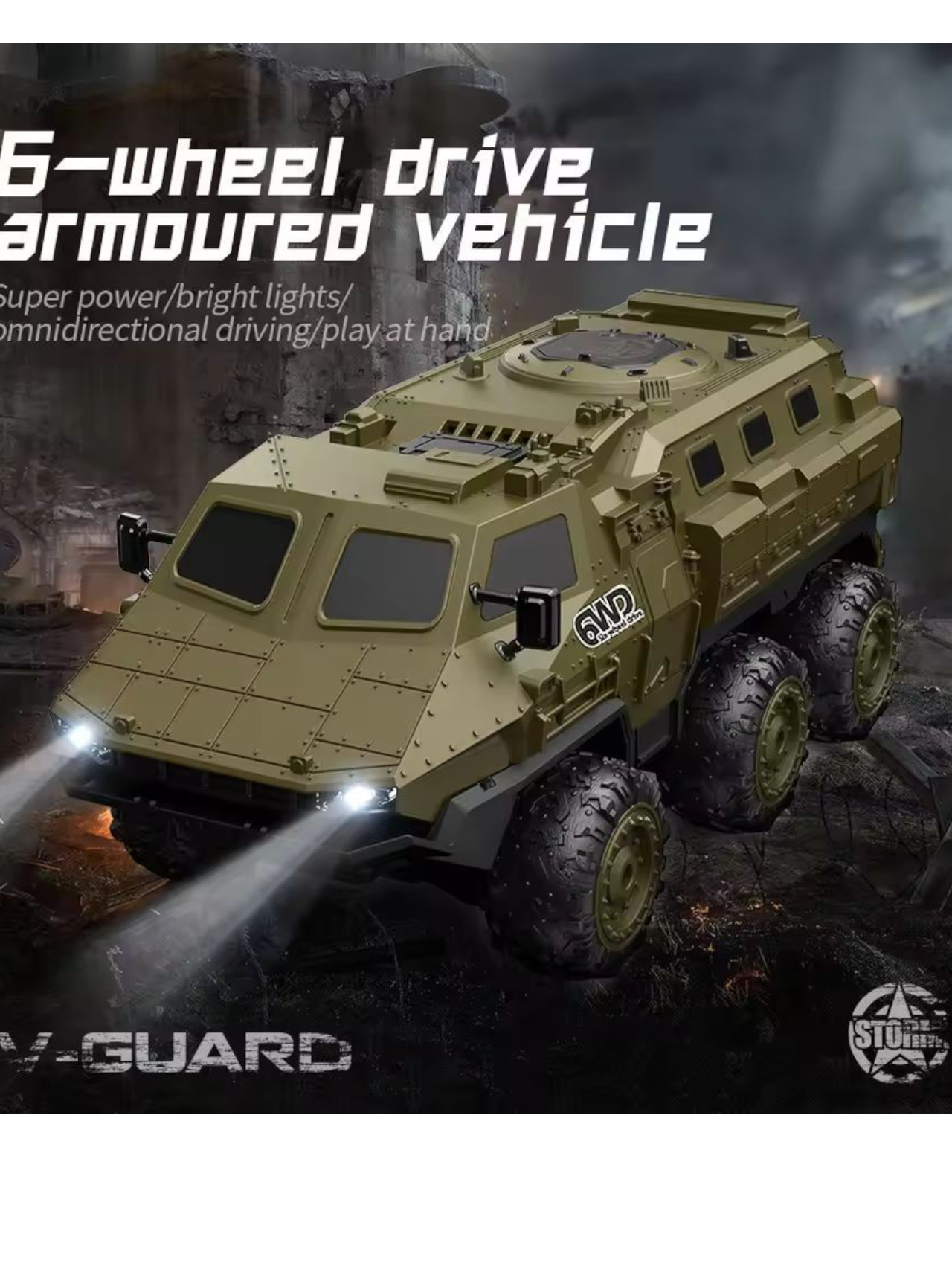 V-Guard Six-Wheel Drive Military Armored Remote Control (RC) Vehicle 1:16 Scale