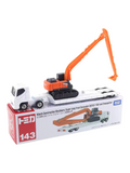 Takara Tomy Tomica Hitachi Construction Machinery Super Long Front Excavator ZX210-7 SLF and Transporter No 143