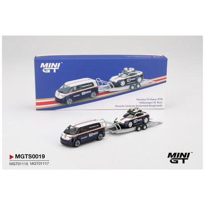 Mini GT #S0019: Porsche 911 Dakar #718 / Volkswagen ID. Buzz Porsche Centrum Gelderland Roughroads Set Imported 1:64 Scale