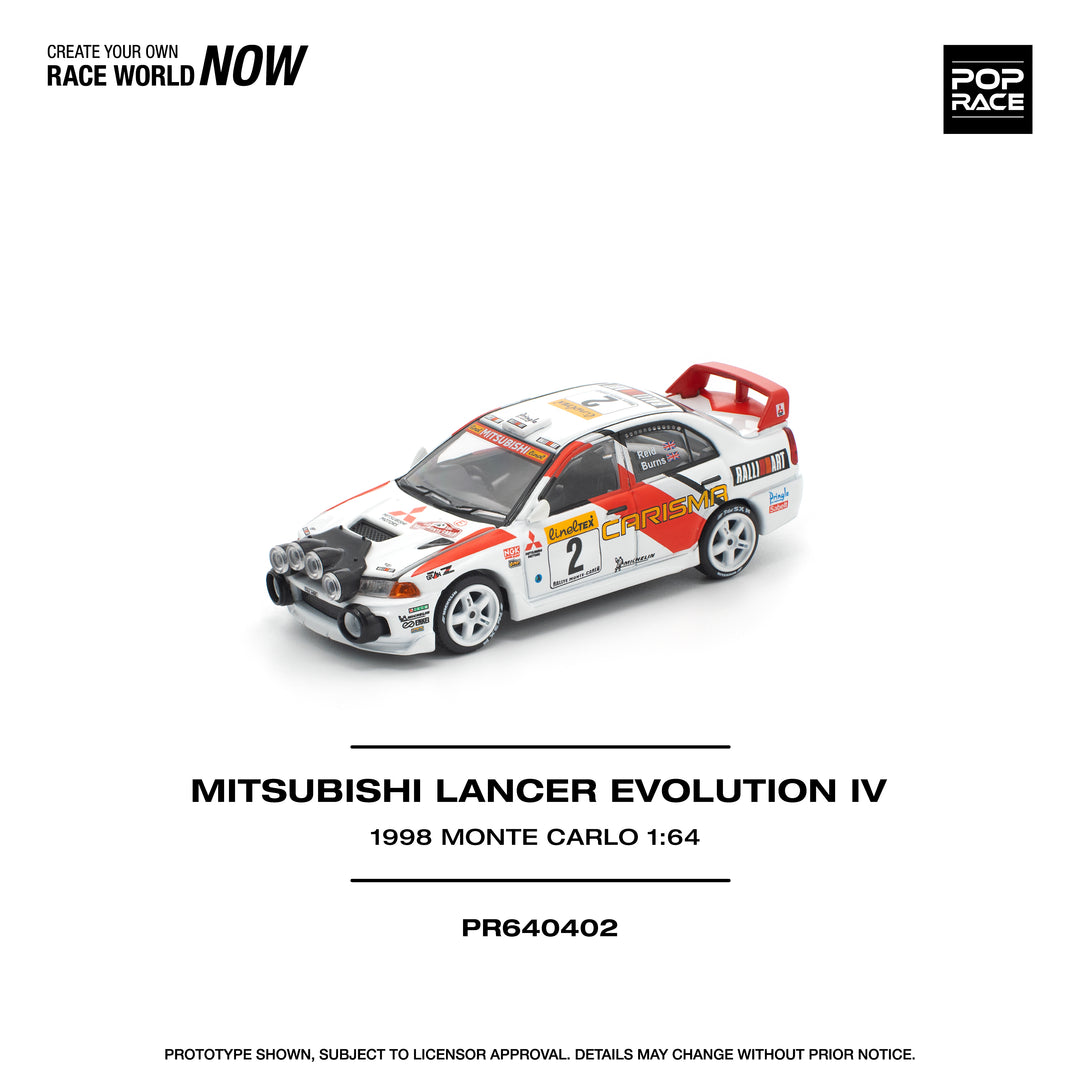 ( PR640402 ) POPRACE Mitsubishi Lancer Evolution IV - 1998 Monte Carlo Rally 1:64 Scale Diecast Model