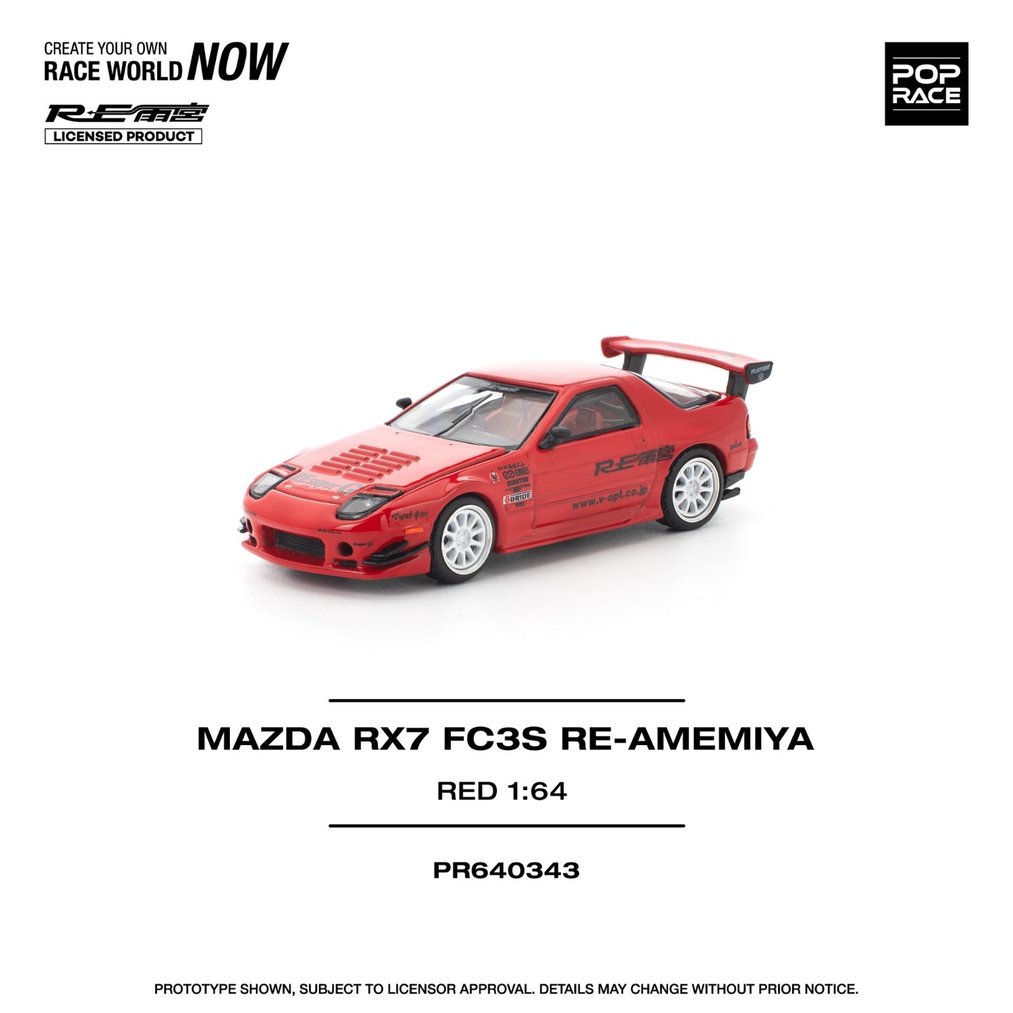 ( PR640343 ) POP Race MAZDA RX7 FC3S RE-AMEMIYA RED 1:64 Scale Diecast Model