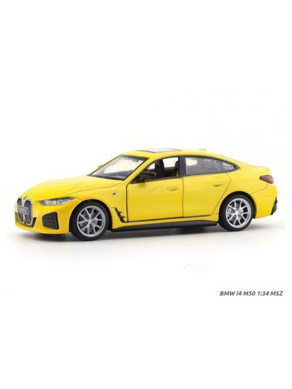BMW i4 M50 Yellow 1:34 MSZ licensed pullback diecast Scale Model car