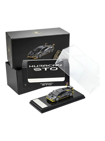 LCD Models Lamborghini Huracán STO Die-Cast Model Car | Silver with Yellow Accents Imported 1:64 Scale  Premium