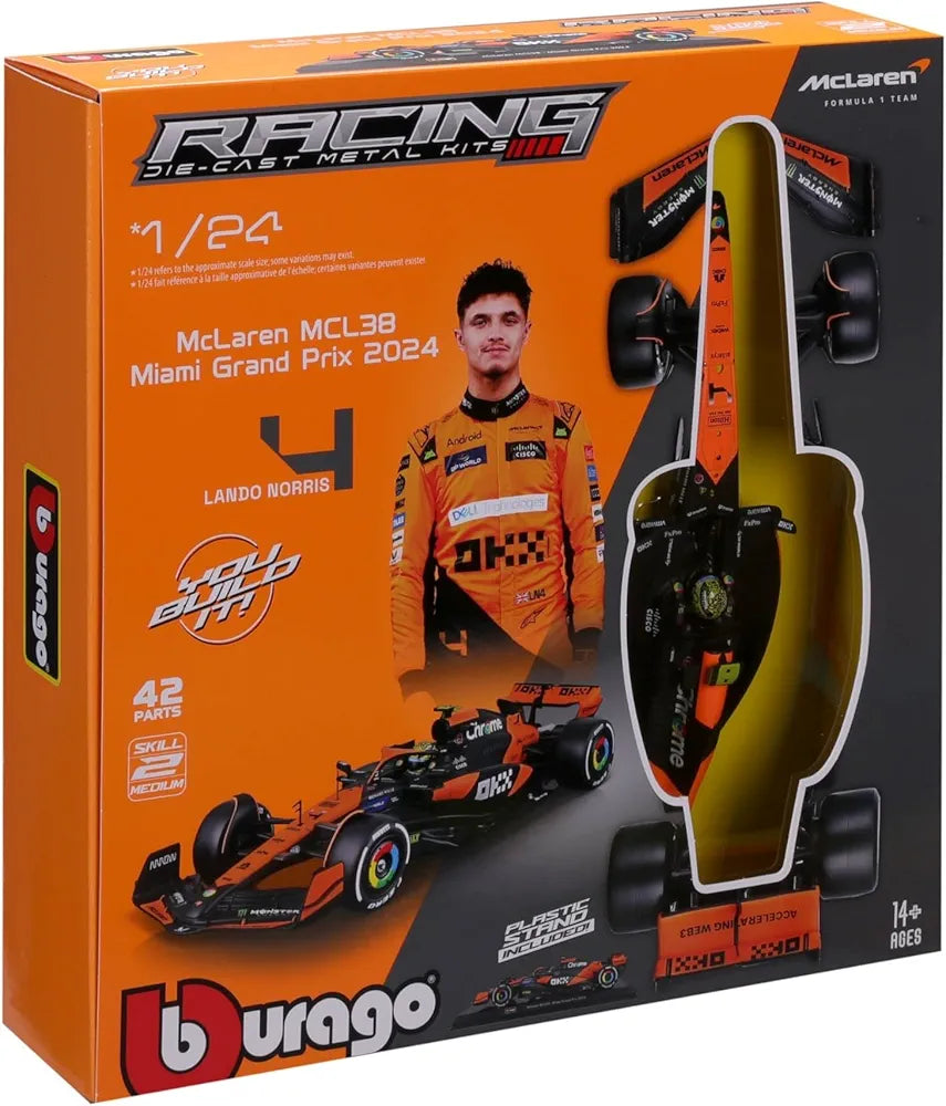 Bburago Mclaren Mcl38 Miami Grand Prix 2024 ( F1 ) No 4.Lando Norris 42 Parts Plastic Stand Included Imported 1:24 Scale