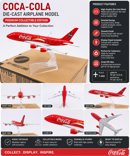 Aircraft Coca-Cola Airbus 380 Airplane Diecast Metal (No.108) Display Stand 16cm Scale