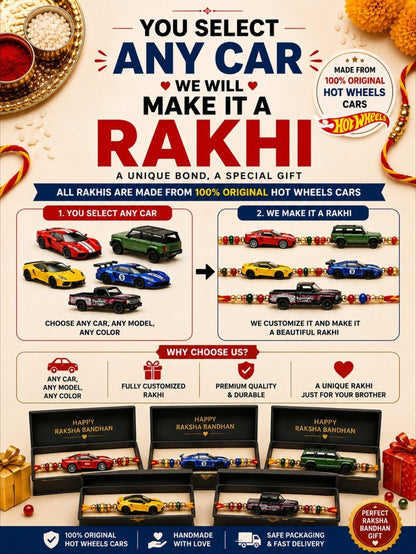 Hotwheels Original Car Rakhi – Choose Any Car & Get It Customized as a Rakhi | Raksha Bandhan Gift for Brother