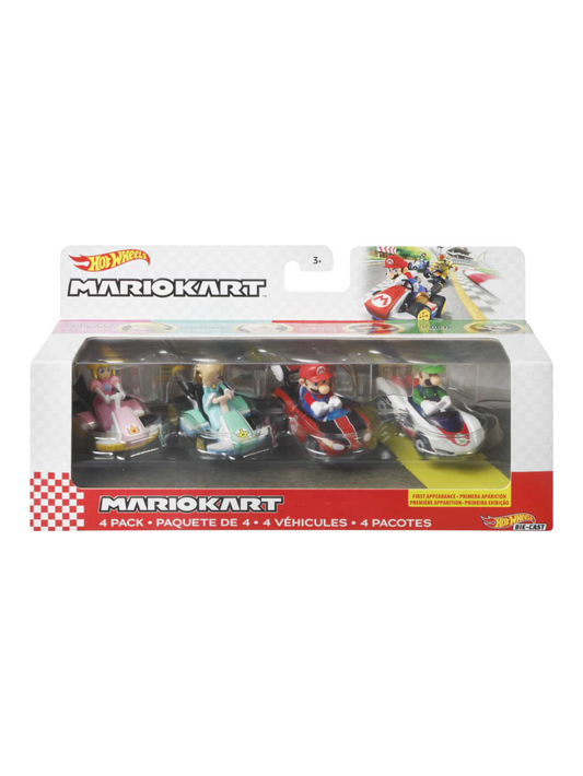 HotWheels Mainline Mariokart 4 Pack Diecast Princess peach rosalina Mario Luigi 1:64 Scale