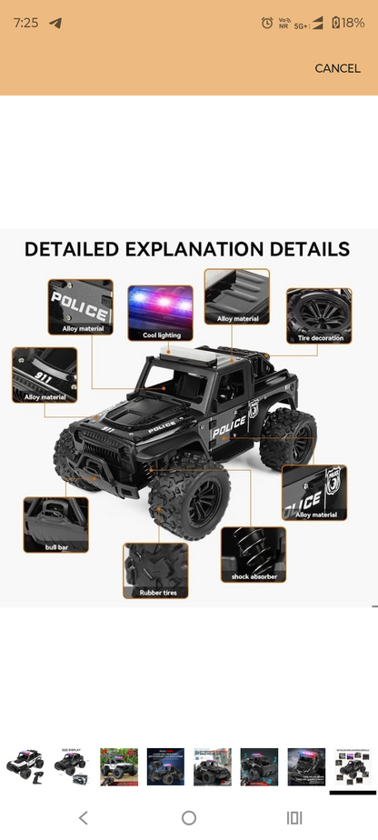 TOY BOL 1:16 Scale RC Police Truck with 2WD, Shock Absorbers, Rubber Tires, LED Light & Police Sound Speed 20 KM/H No,TB-RC08