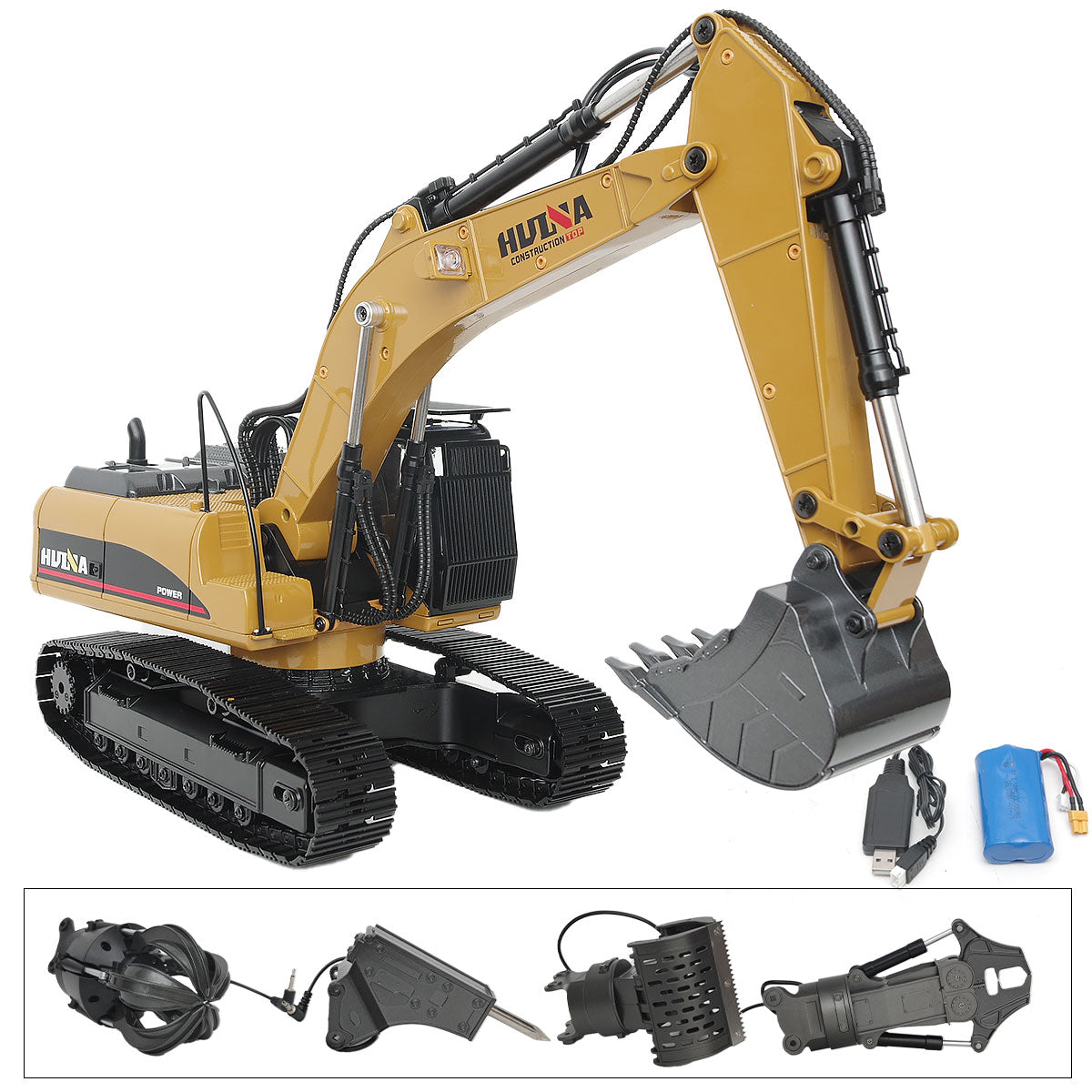 Huina Toys 571HD Remote control Truck Excavator with Claw/Grabber 21-channel 2.4GHz remote-control system LED lights and sound effects Rotation up to 360° Rc 1:14 Scale