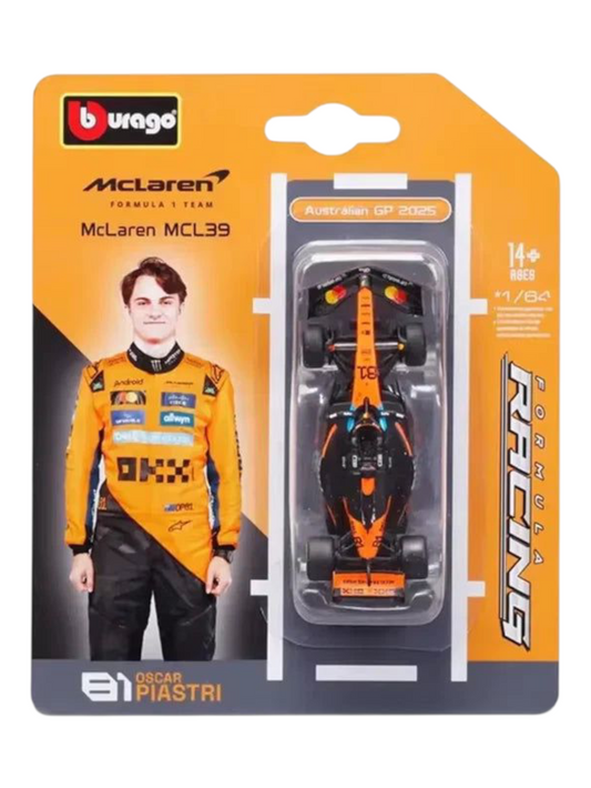 Bburago Formula 1 (F1) Mclaren MCL39 No 81 Oscar Piastri 1:64 Scale (Blister Pack)