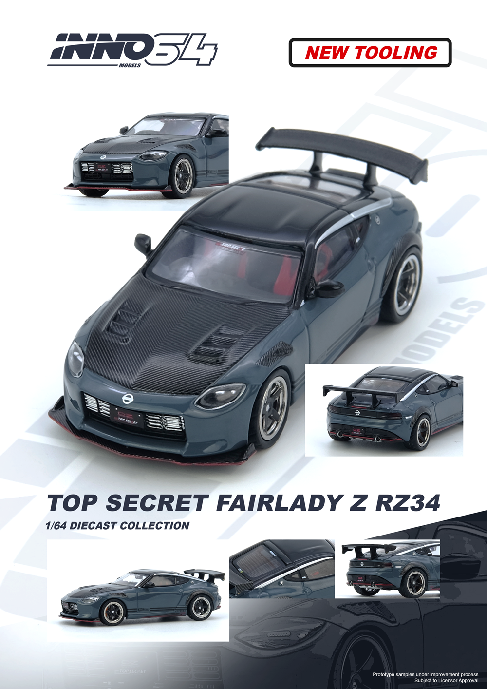 INNO64 Top Secret Fairlady Z (RZ64) Stealth Gray 1:64 Scale Metal Diecast IN64-Z34TS-SG