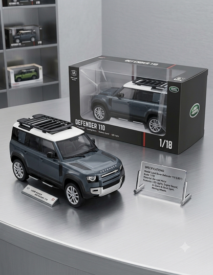 Land Rover Defender 110 Diecast Model 1:18 Scale Alloy Car Model Free Wheels, Opening Parts, Realistic Sound , LED Lights Display Diecast matel