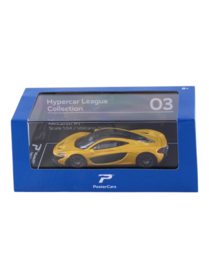 Postercars Hypercar League Collection Mclaren p1 1:64 Scale / Yellow Volcano (No 03)