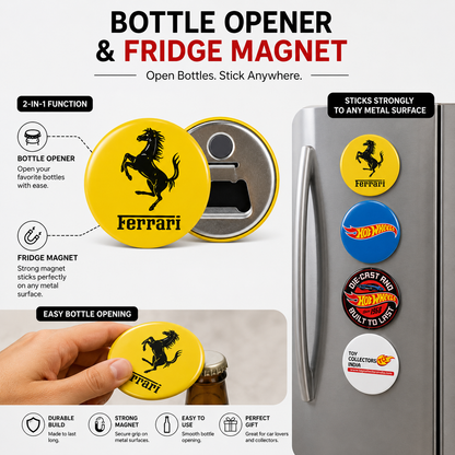 Decor Magnet 2-in-1 Bottle Opener & Fridge Magnet | Car & Racing Theme Designs Ferrari, Hot Wheels, Die-Cast & TCI Designs