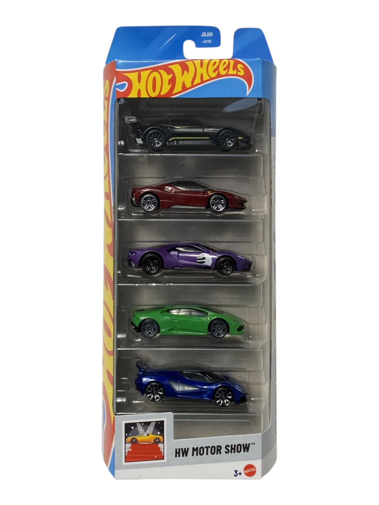 Hot Wheels Car 2025 HW Motor Show Pack of 5 (Aston Martin Vulcan, Ferrari SF90 Stradale, 17 Ford GT, Lamborghini Huracan Lp 610-4, Lotus Evija) Multi - Color