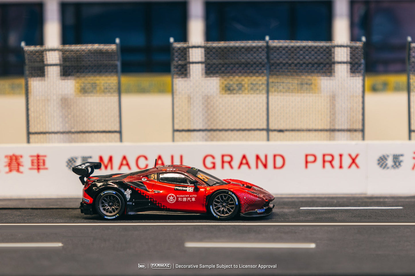 Tarmac Works Ferrari 488 GT3 Macau GT Cup 2022 Harmony Racing Chen Weian 1:64 Scale (With Acrylic Case)