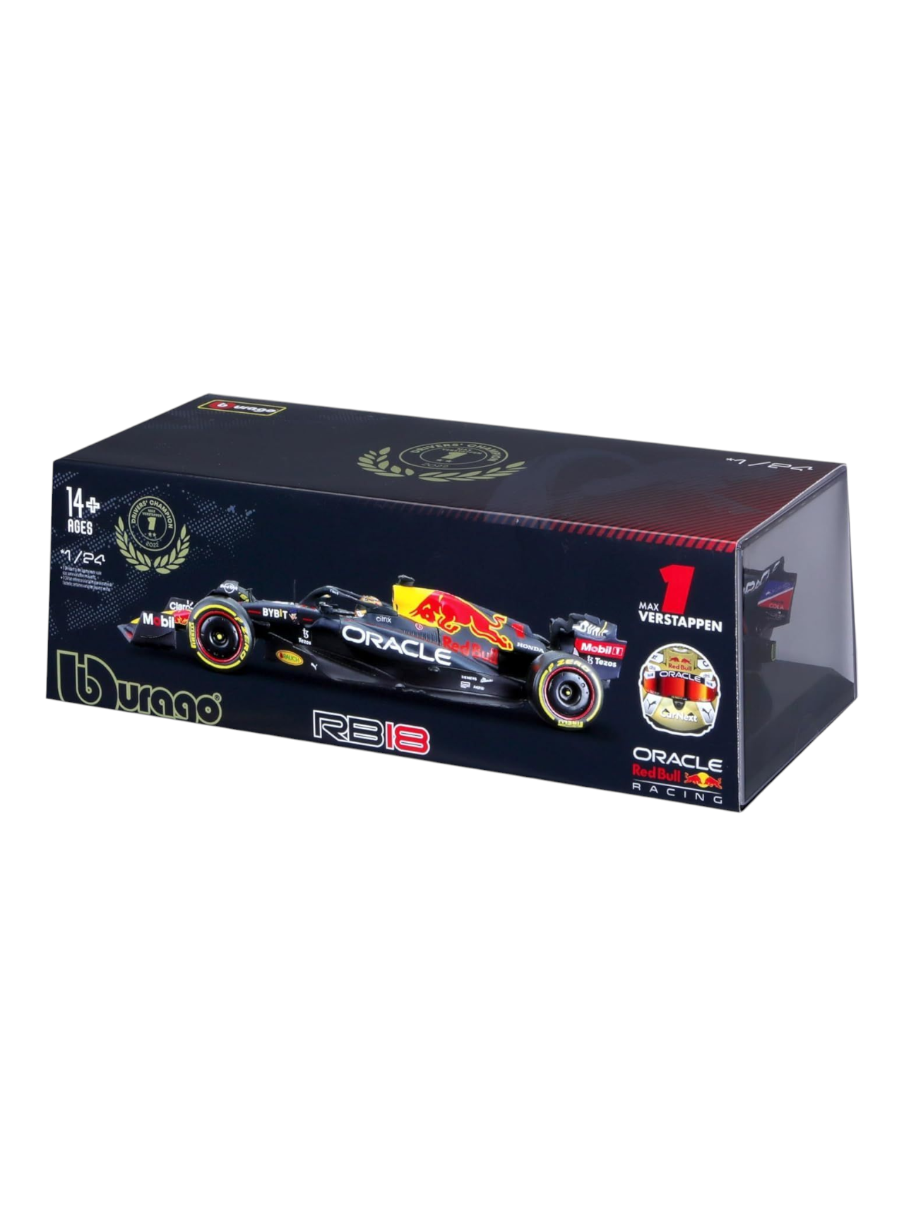 Bburago Formula 1 (F1) Oracle Redbull Winner Abu Dhabi Grand Prix 2022 Max Verstappen 1:24 Scale (With Acrylic Case)