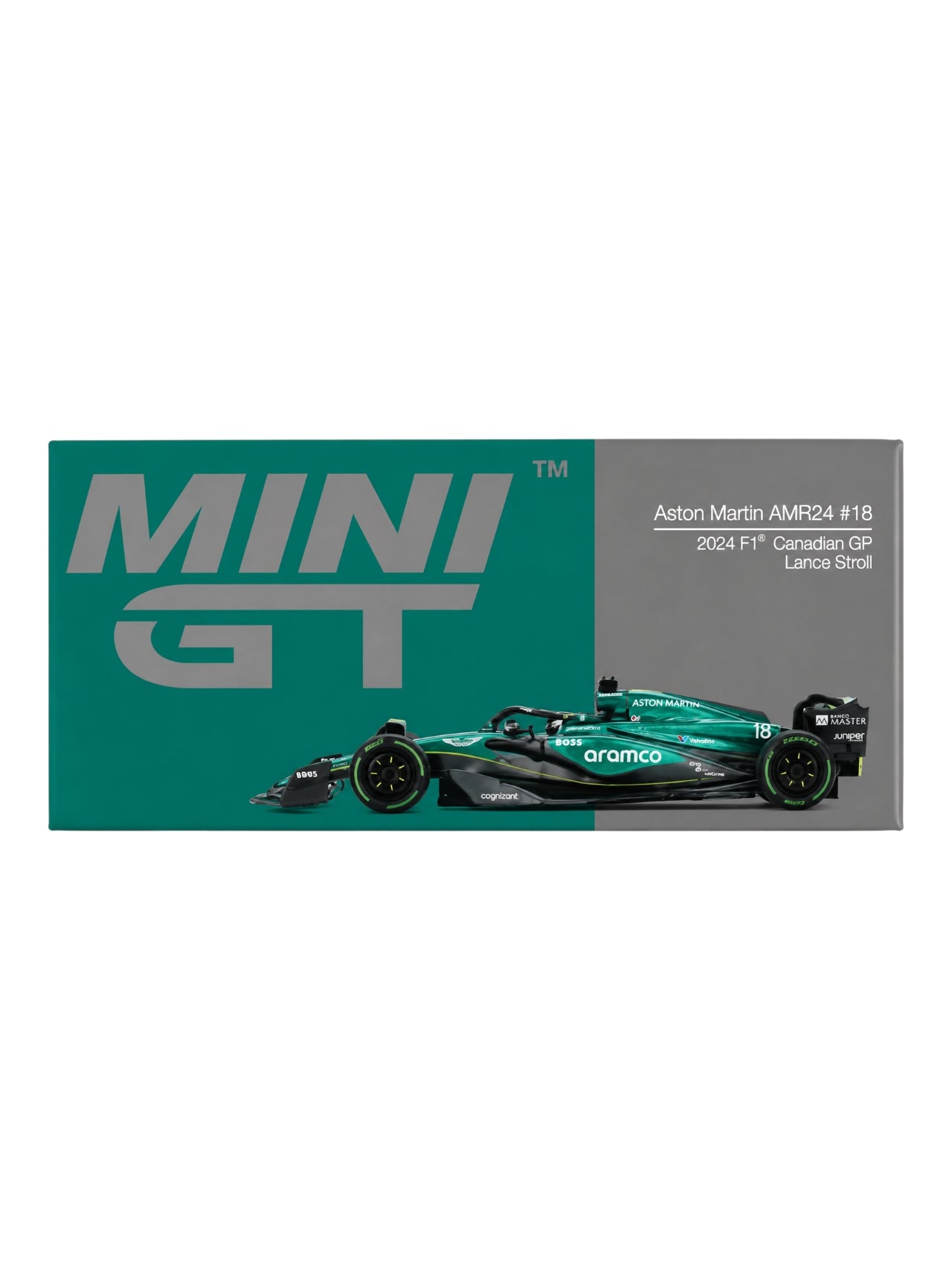 Mini GT Aston Martin AMR24 #18 2024 F1 Canadian GP Lance Stroll (No.1114) 1:64 Scale