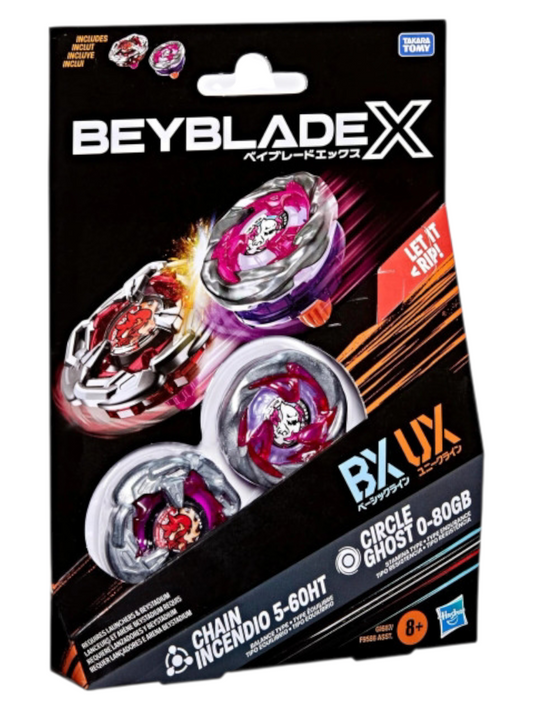 Takara Tomy Beyblade X Circle Ghost 0-80GB & Chain Incendio 5-60HT Dual Pack Set