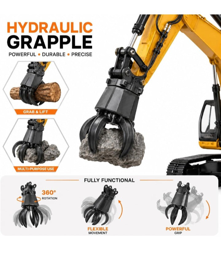ENGINEERING Vehicle Series 3-in-1 13CH 2.4GHz RC Excavator with 360° Rotation, Digging & Unloading Functions, Sound & LED Headlight, Multi-Directional Remote Control 1:18 Scale