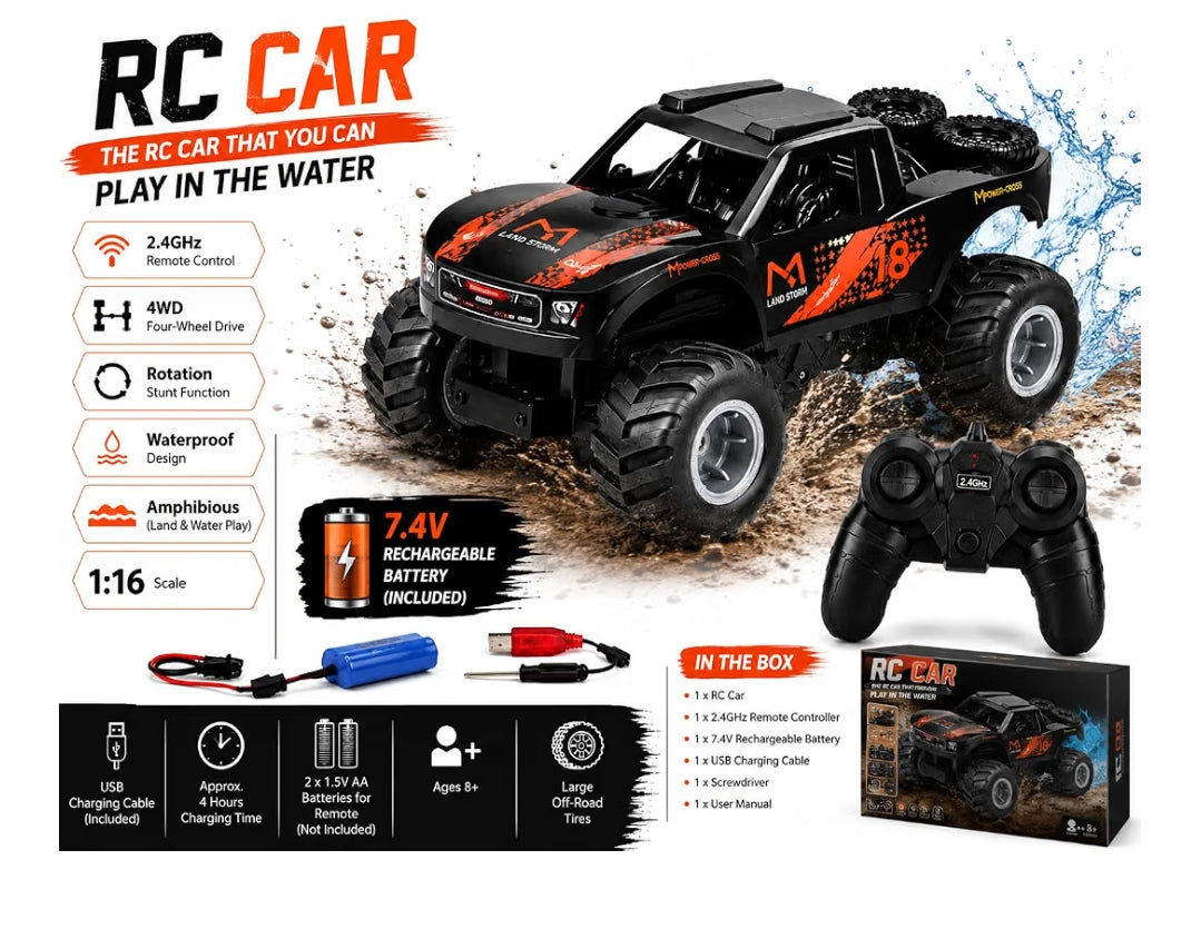 Remote Control Cars For Kids, Land & Water Off-Road Monster Truck for Boys, 4WD RC Stunt Car Scale 1:16 | Code: Q156